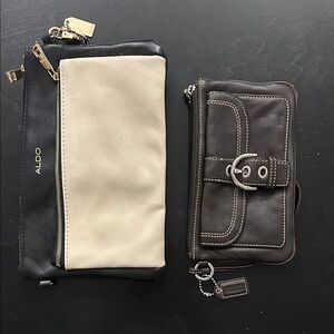 Aldo Black and Cream Zip Clutch